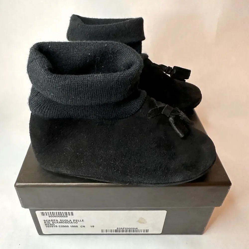 GUCCI Baby Black Suede Leather Sole Shoes | Size US 3.5 | UK 3 | EUR 19 | w/Box